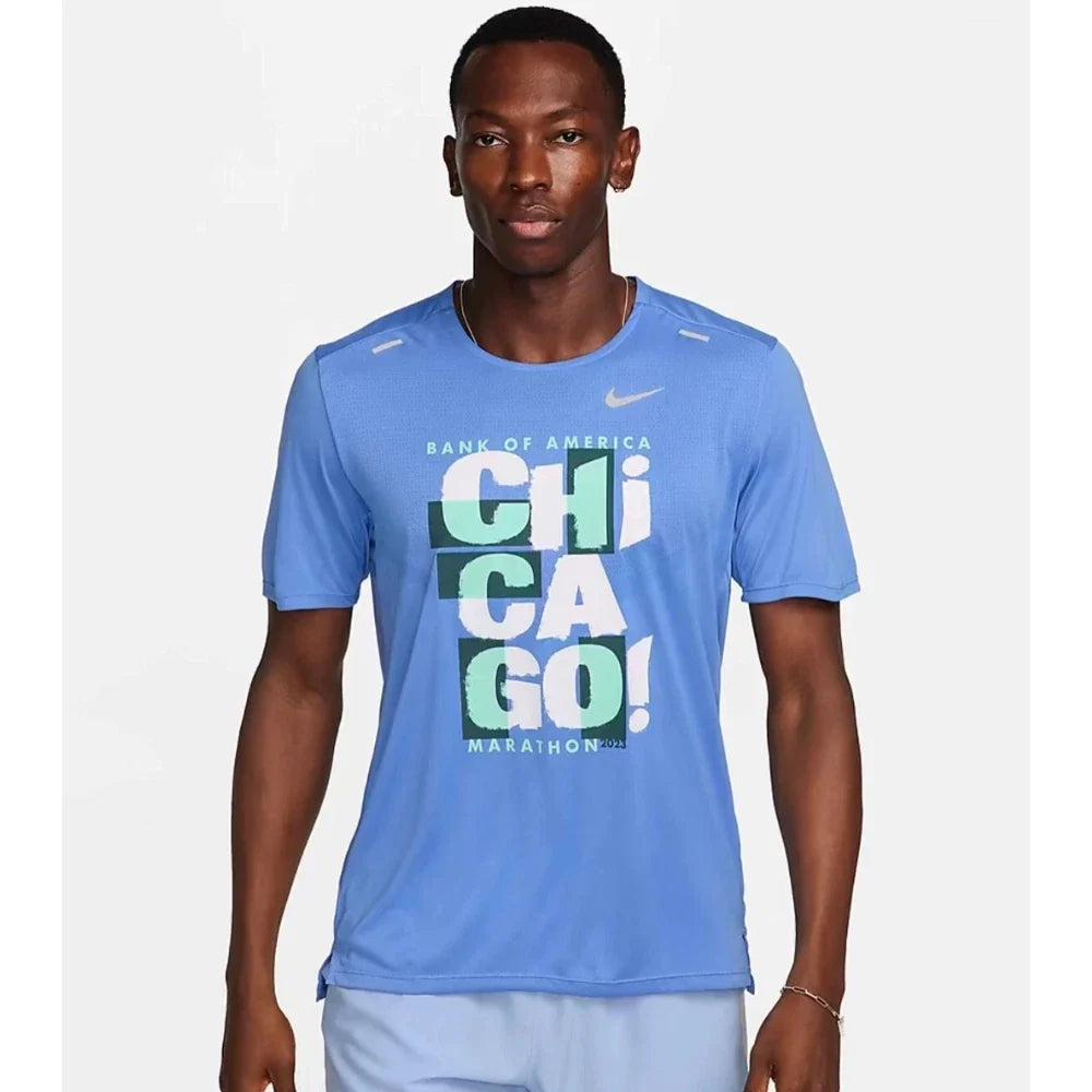 Nike FD2689-450 T-Shirt Men's Blue Dri-Fit Crew Neck Activewear DSGL378