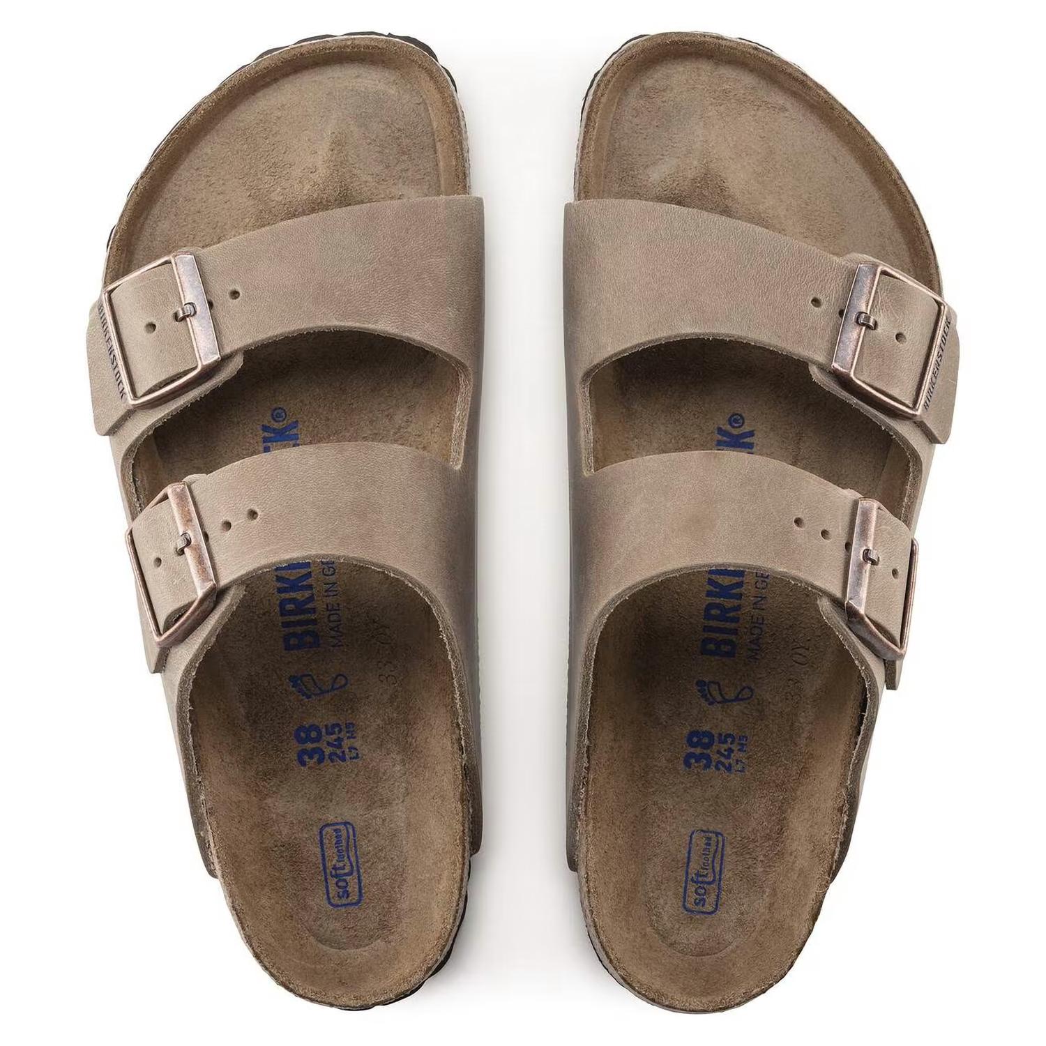 Unisex Arizona Soft Footbed Two Strap Sandal In Tabacco Brown