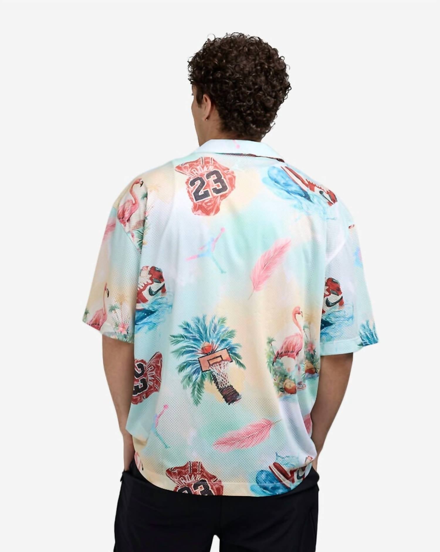 Men's Jordan Essentials Printed Camp Top In Sail/glacier Blue