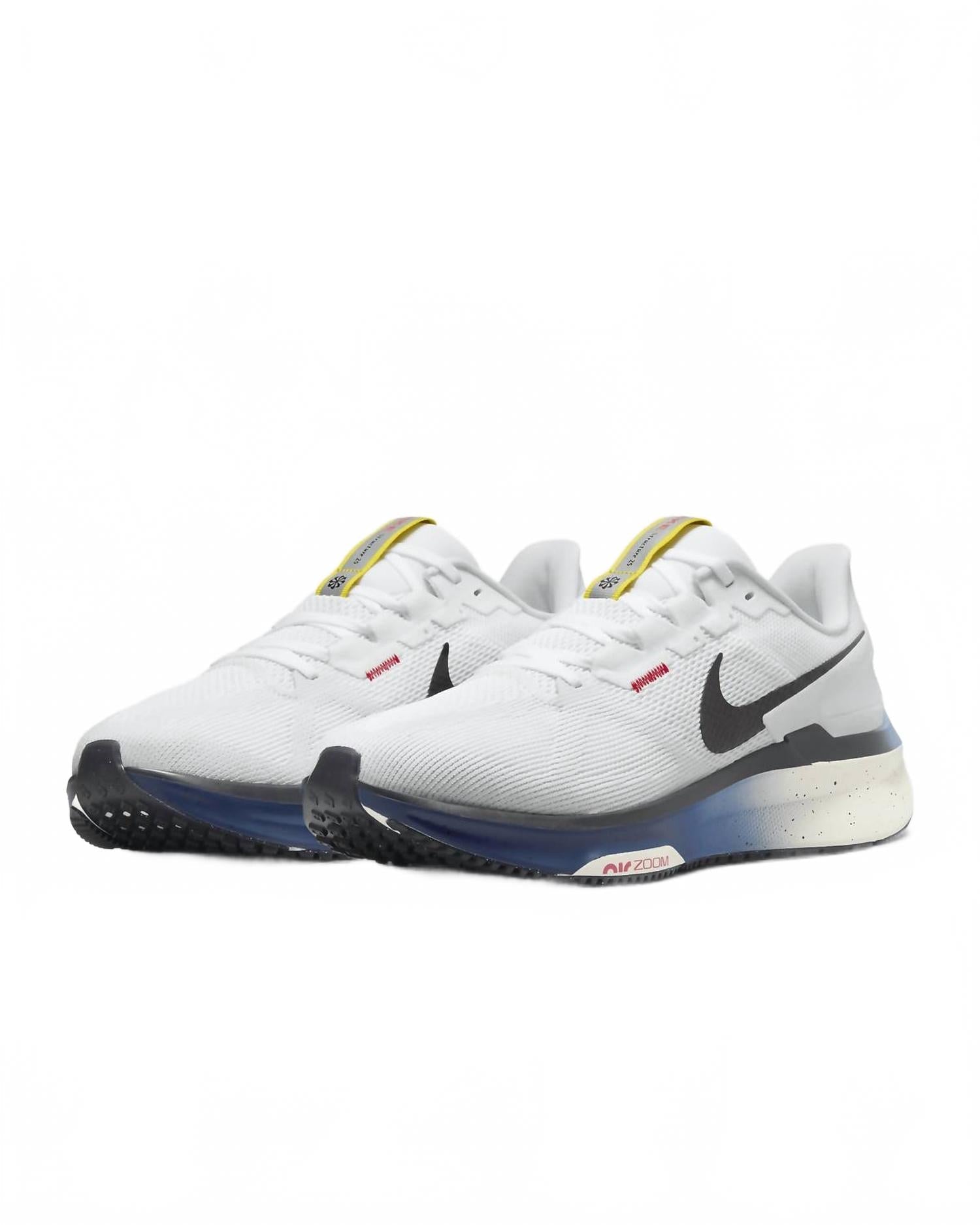 Men Air Zoom Structure 25 Road Running Shoes In White/speed Yellow/speed Red/black