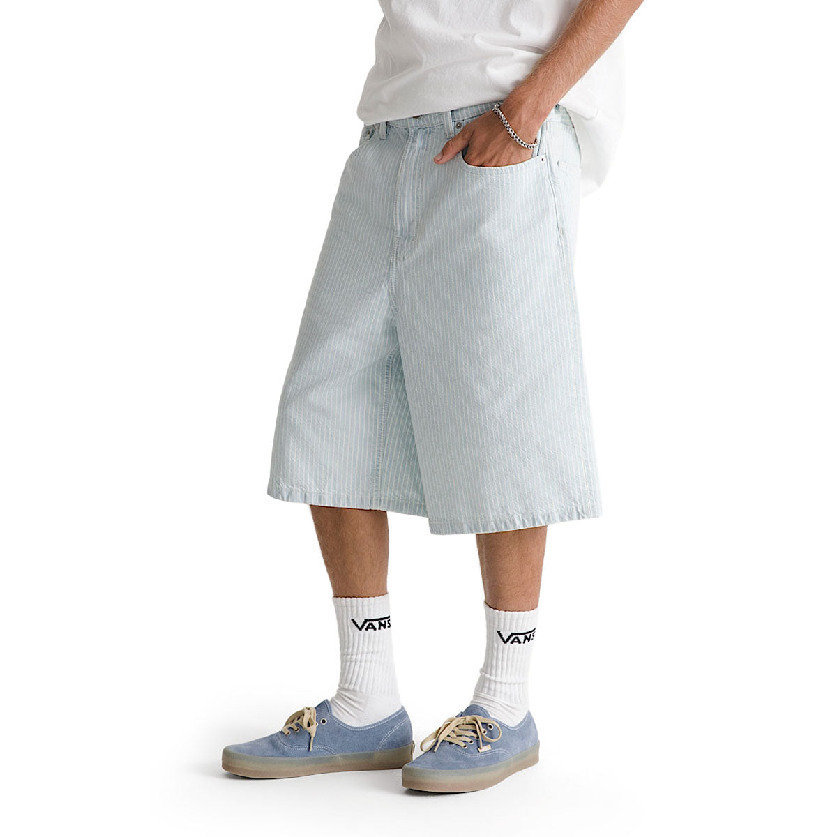 Vans Check 5 Baggy Striped Denim Shorts - Blue Ice Stripe