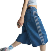 Adidas Womens Firebird Denim Jort Shorts - Medium Vintage Denim