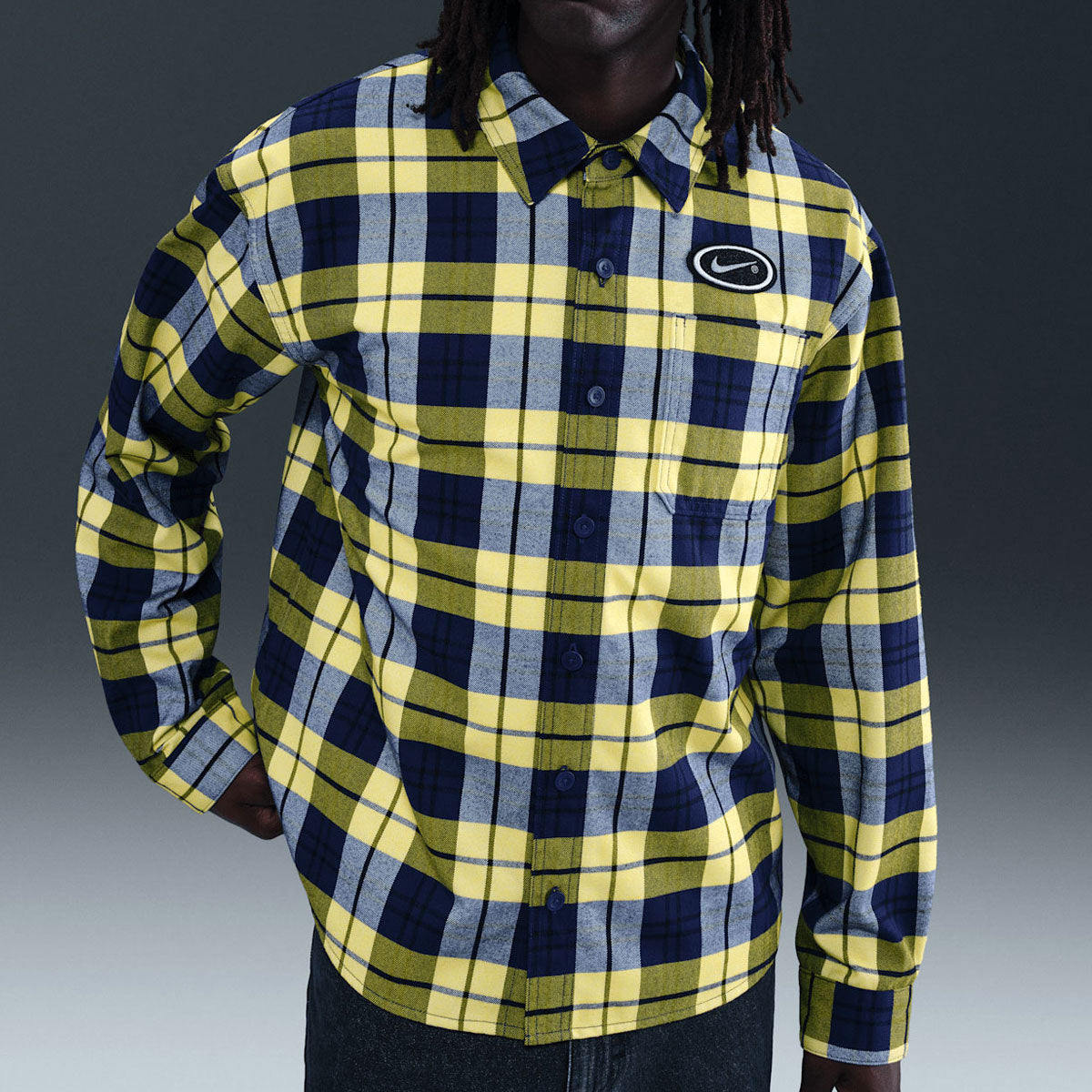 Nike SB Koston Long Sleeve Flannel Shirt - Midnight Navy/Speed Yellow