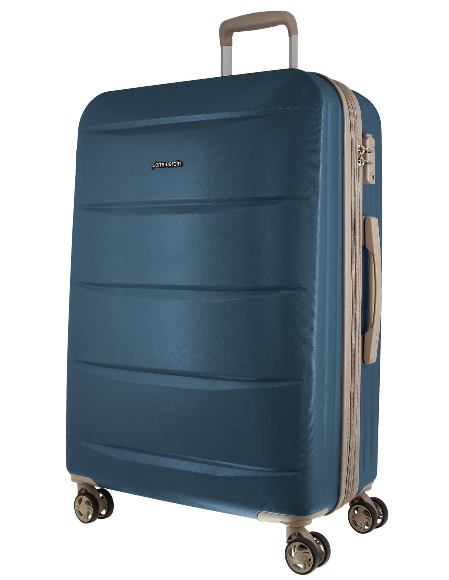 2pc Pierre Cardin Large Hard & Cabin Travel Luggage Set w/ Name Tag Blue