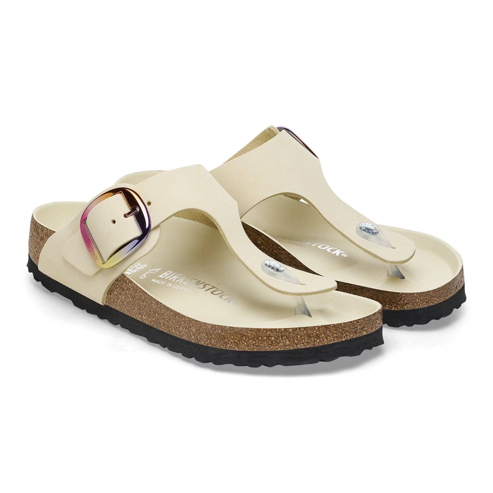 Women's Birkenstock Gizeh27356 Thong Ecru Leather Big Buckle Sandals ZOGG1494