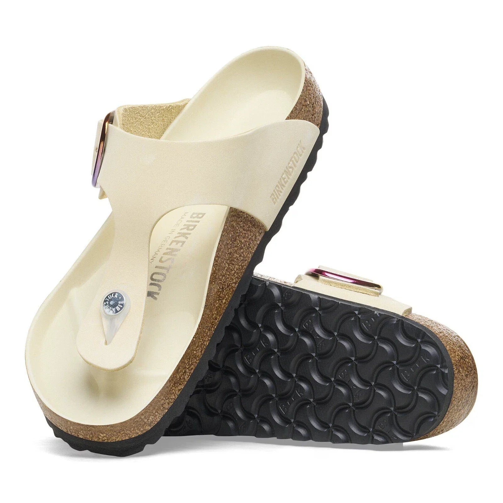 Women's Birkenstock Gizeh27356 Thong Ecru Leather Big Buckle Sandals ZOGG1494