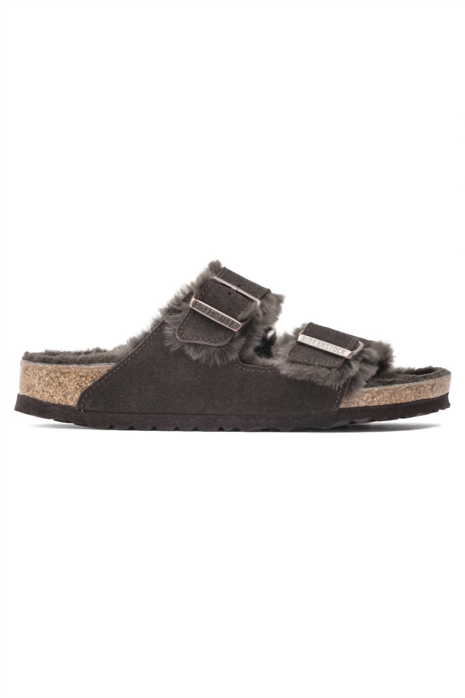 Unisex Arizona Shearling Suede Leather Sandals In Mocha