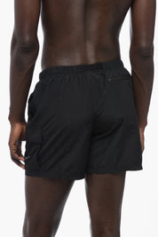 Solid-Color Cargo Boxer Swim Shorts with Industrial Belt