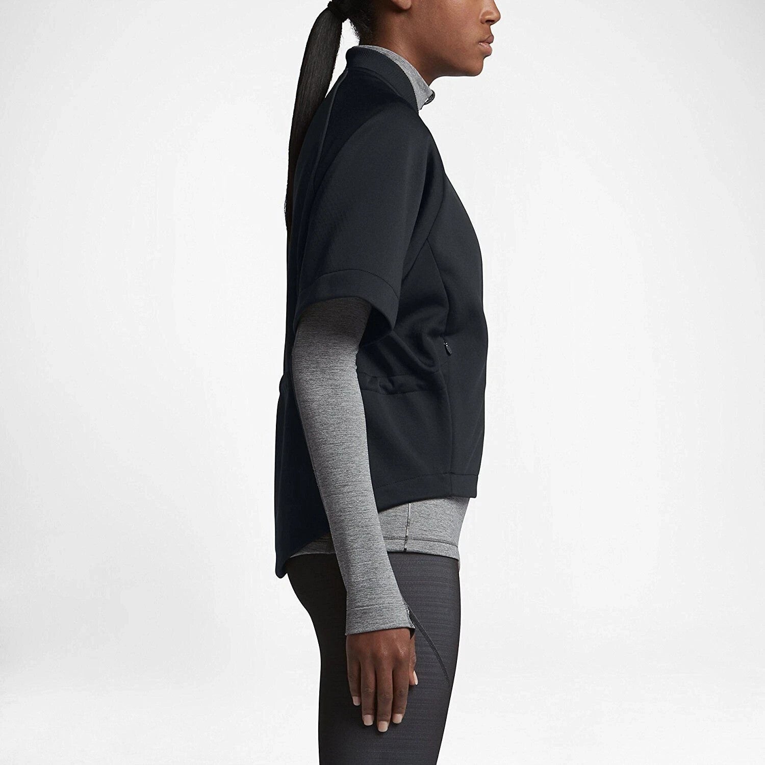 Women's Nike Therma Sphere Jacket Black Short Sleeve Full Zip Active ASM105