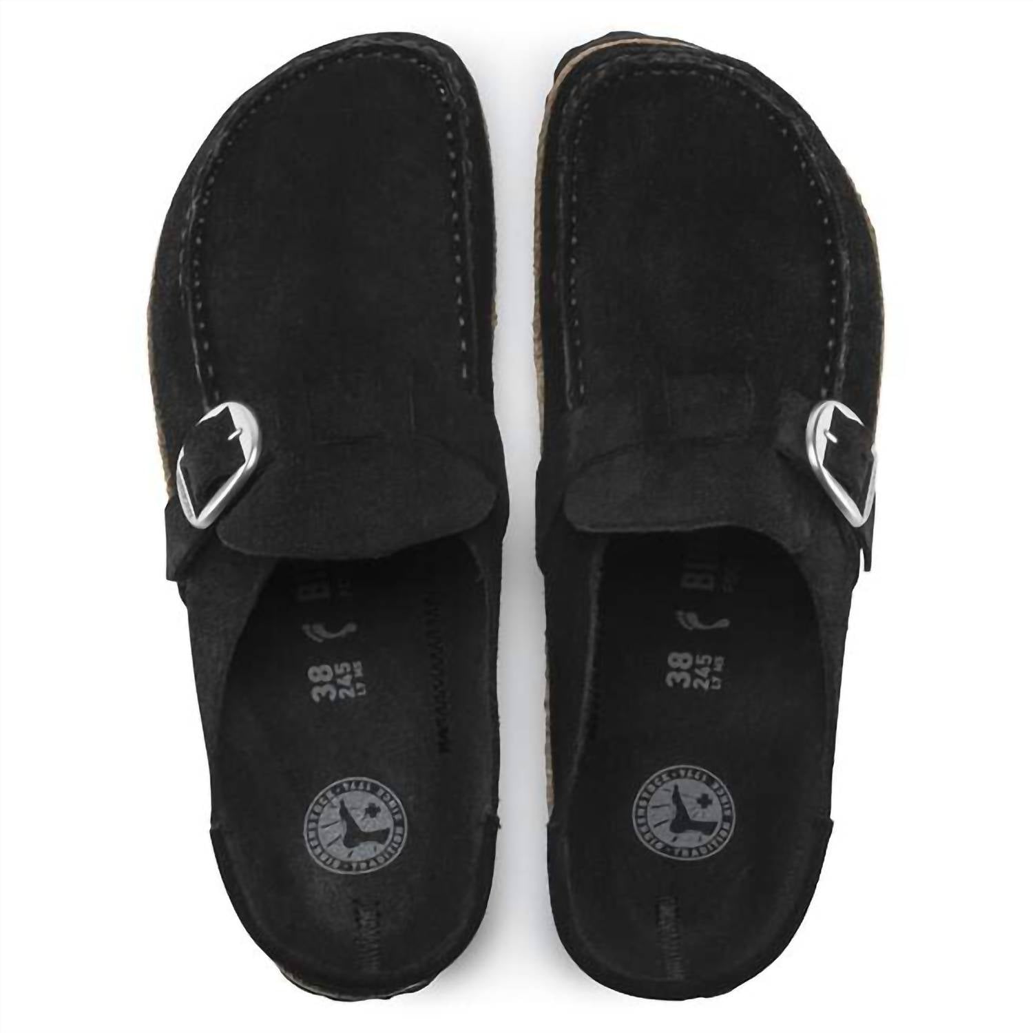 Unisex Buckley Suede Leather Clogs In Black