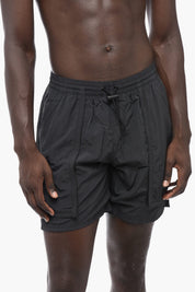 Solid-Color Boxer Swim Trunks with 3 Pockets