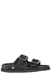 Pony Skin Slide Sandal With Adjustable Buckles
