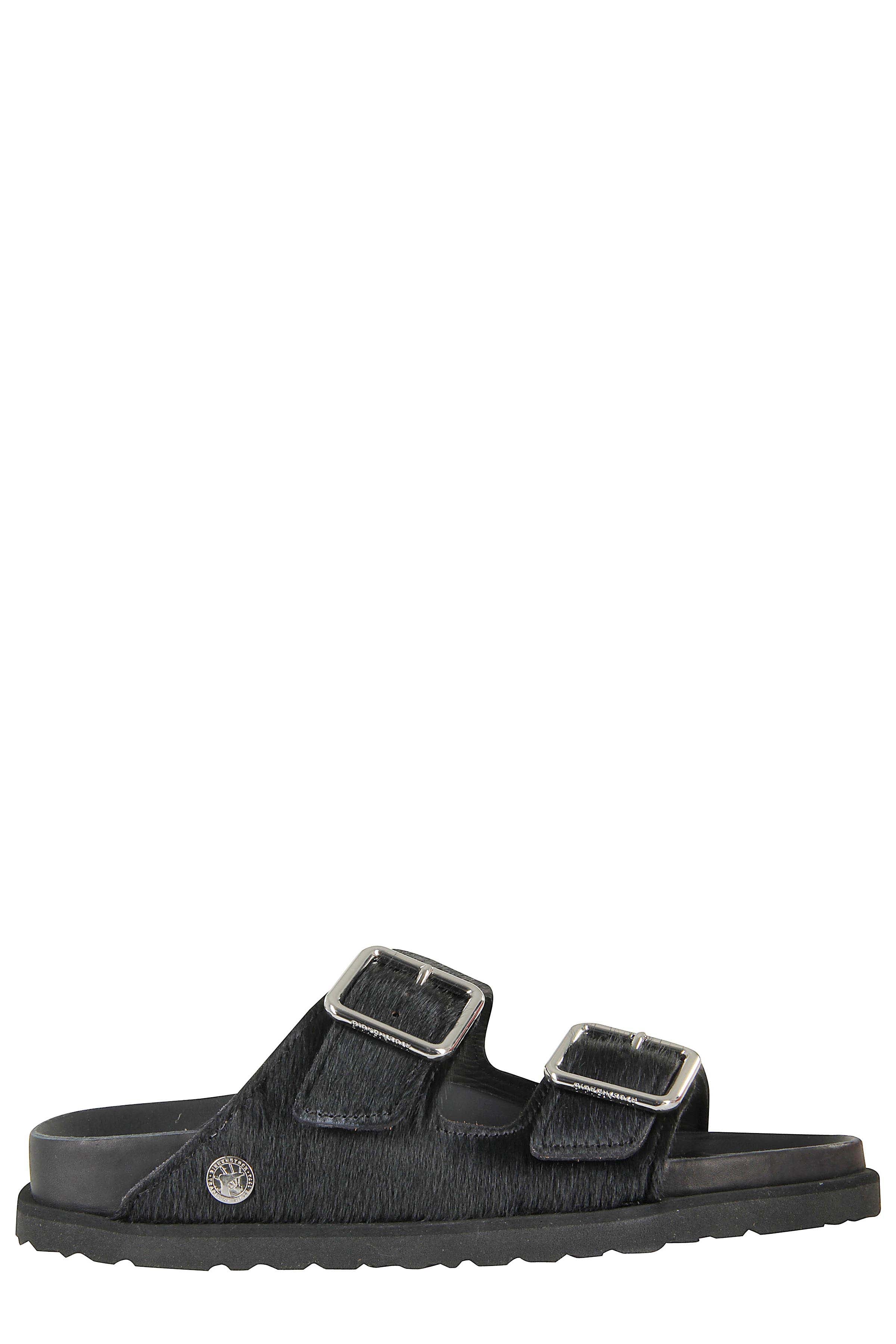 Pony Skin Slide Sandal With Adjustable Buckles