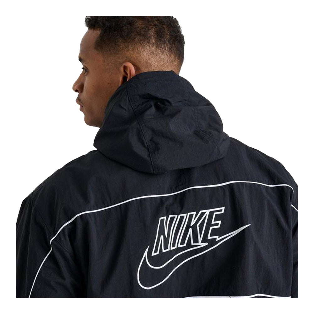 Men's Nike Club Hooded Jacket - Black/White/White