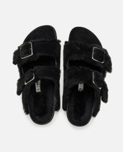Black Shearling Sandals With Oversized Buckles