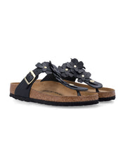 Gizeh Floral Applique Leather Sandals