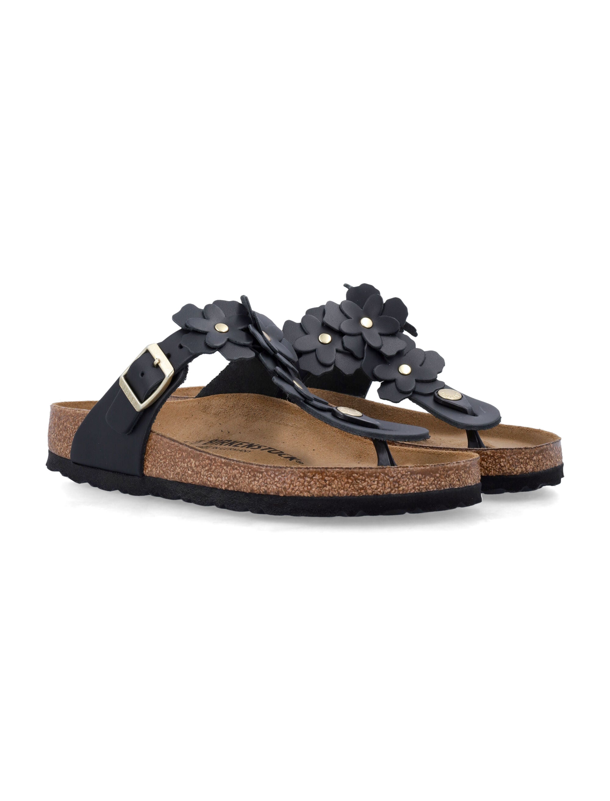 Gizeh Floral Applique Leather Sandals