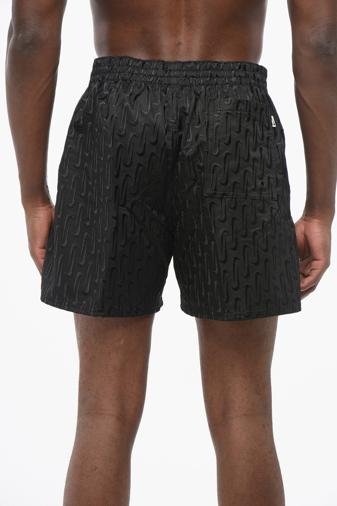 SWIM Solid-Color Shorts with All-Over Embroidered Logo