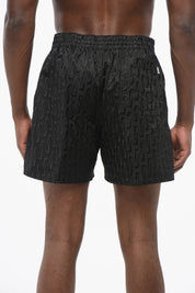 SWIM Solid-Color Shorts with All-Over Embroidered Logo