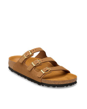 Three-Strap Brown Nubuck Sandal with Adjustable Metal Buckles