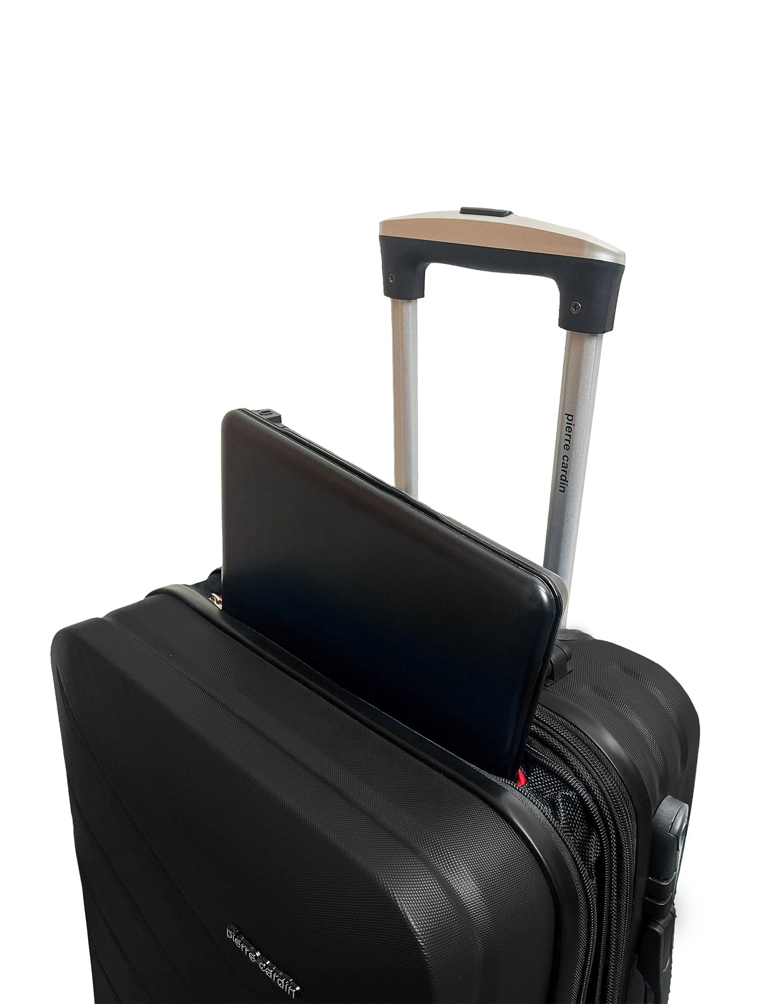 2pc Pierre Cardin Large Hard-Shell Suitcase & Cabin Set Luggage Tag Black