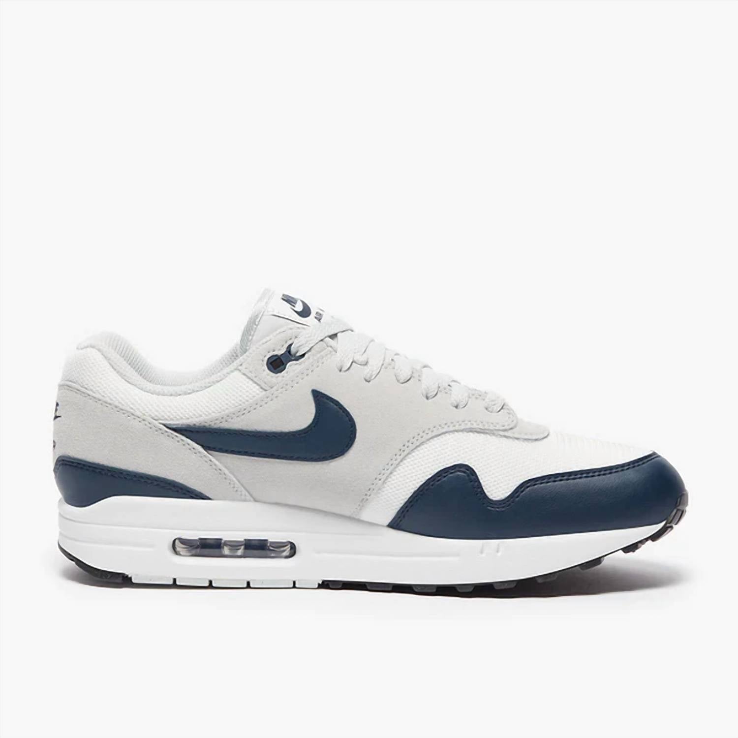 Men's Air Max 1 Essential Trainer Shoes In Summit White/armory Navy/light Silver
