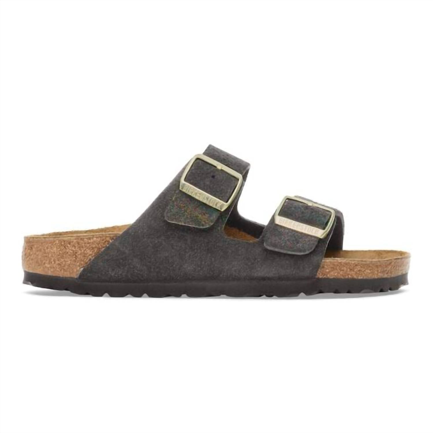 Unisex Arizona Suede Leather Sandals In Shimmering Black Suede