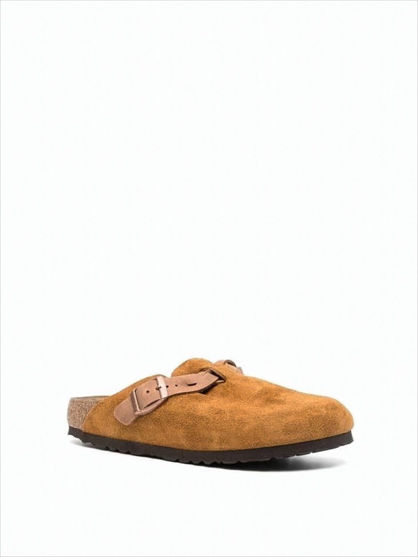 Suede Slip-On Mules with Adjustable Leather Strap
