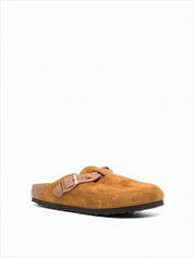 Suede Slip-On Mules with Adjustable Leather Strap