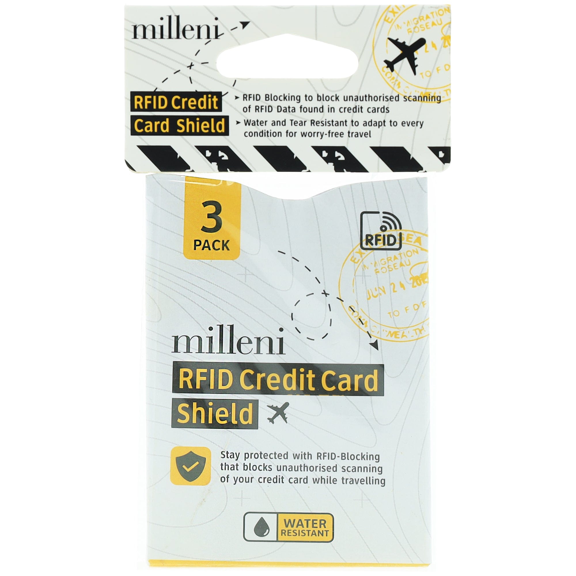 3PK Milleni Travel RFID Credit Card Shield Water/Tear Resistant White