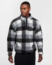 Nike Club Sweatshirt Men's Black White Plaid Fleece Winterized 1/2 Zip DSGL343