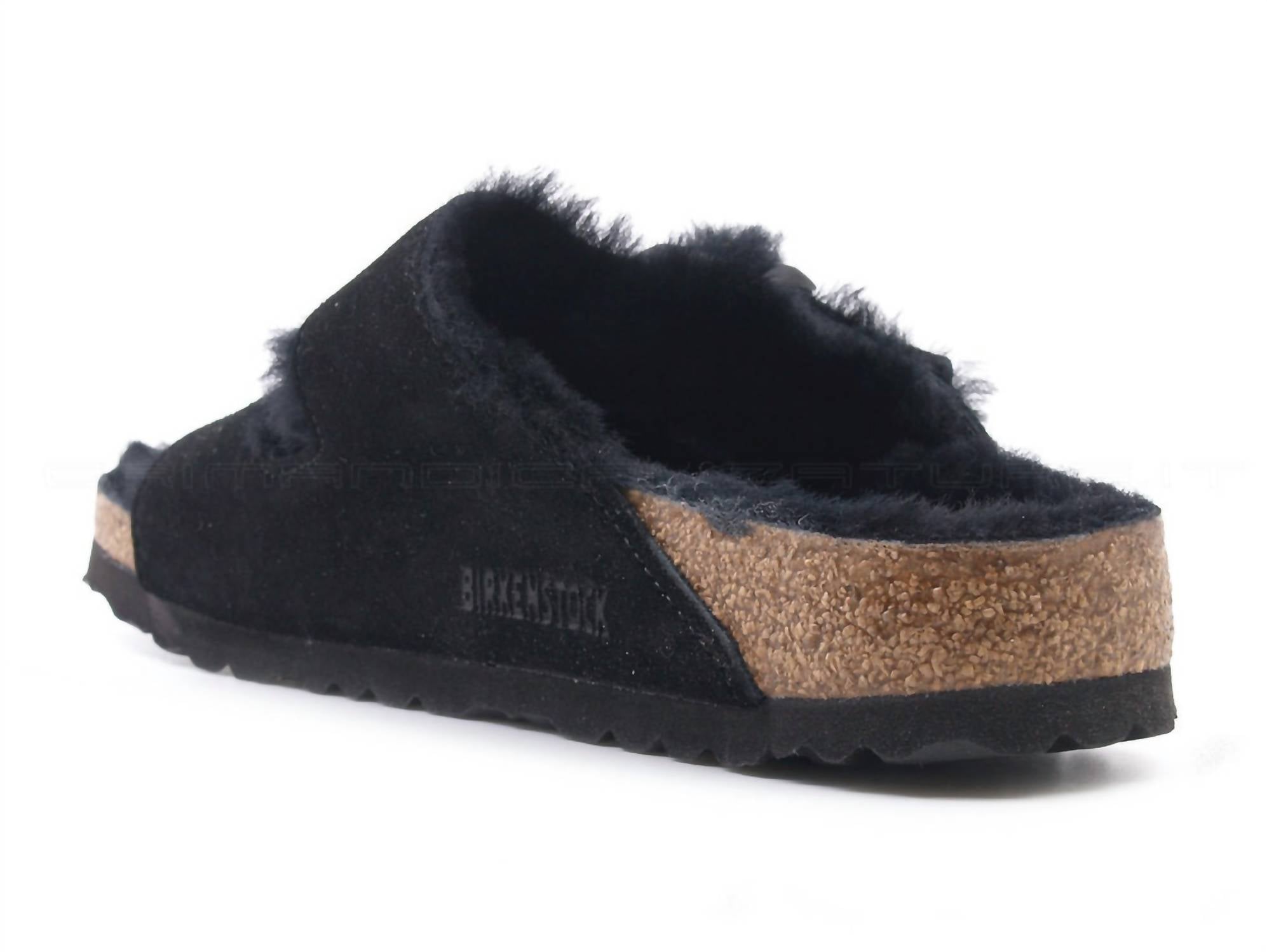 Women's Arizona Two Buckle Shearling Suede Sandals - Narrow In Black