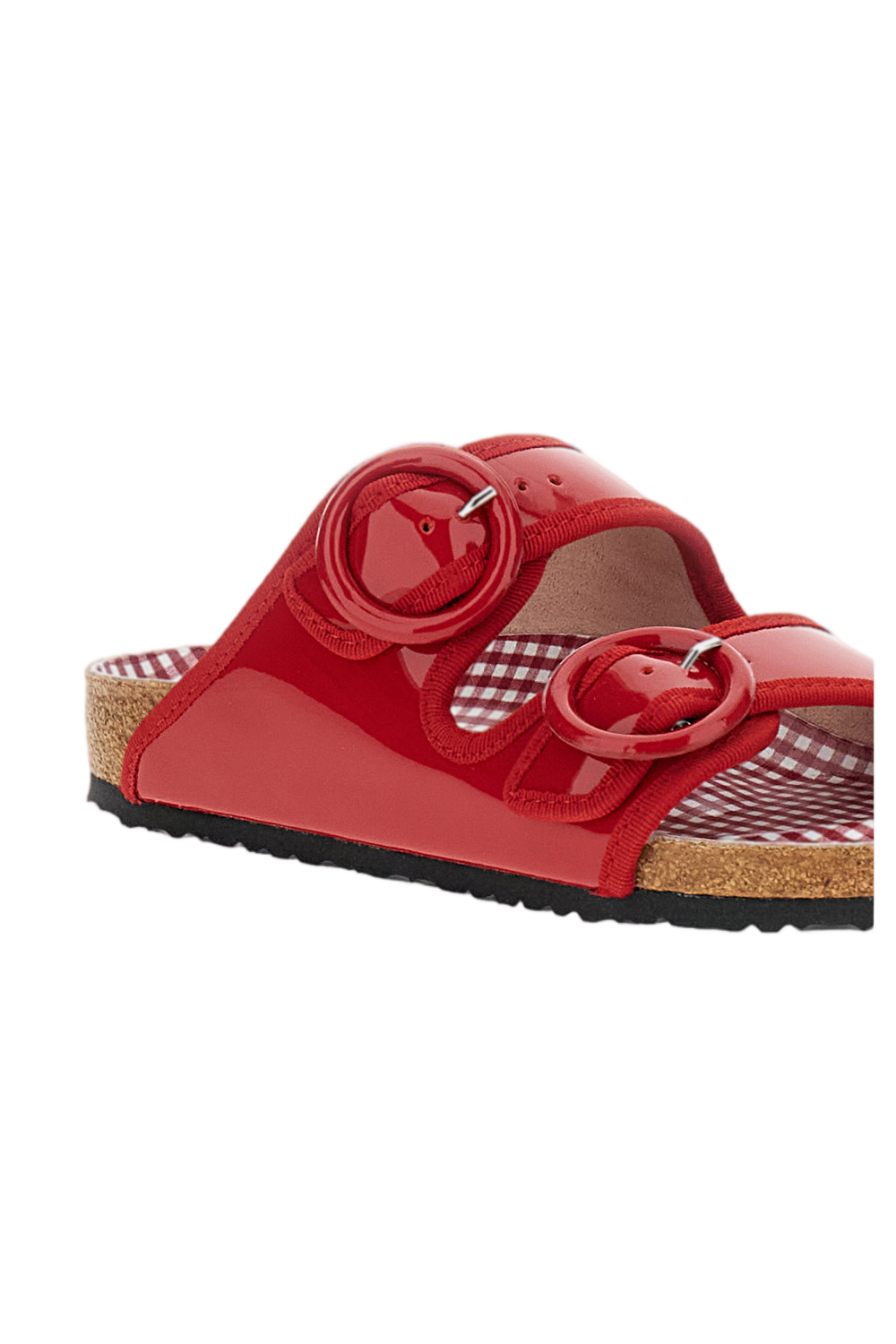 Ballet Flat Red Patent Leather Arizona Sandal with Round Buckles