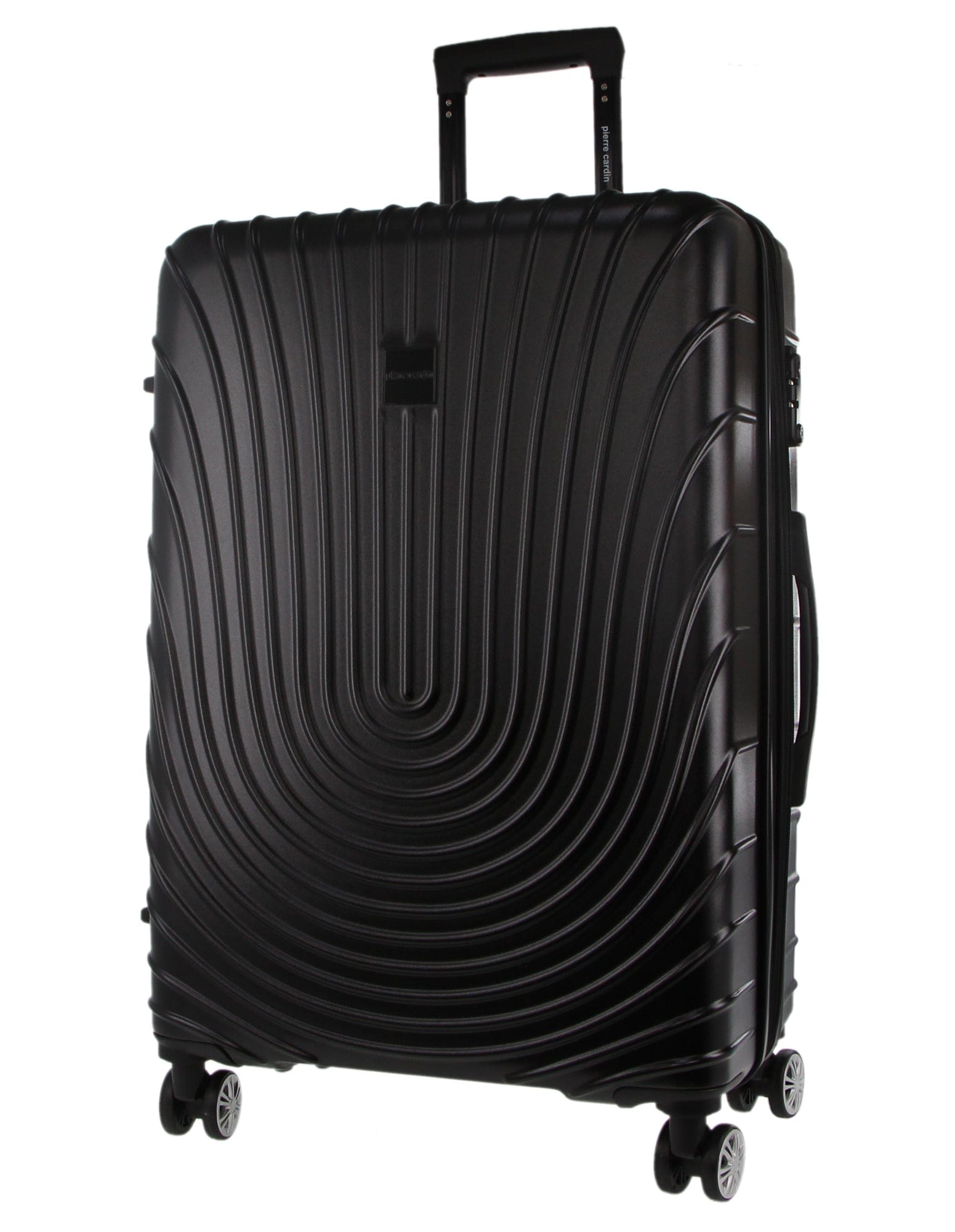 2pc Pierre Cardin Large Hard-Shell Suitcase & Cabin Set Luggage Tag Black