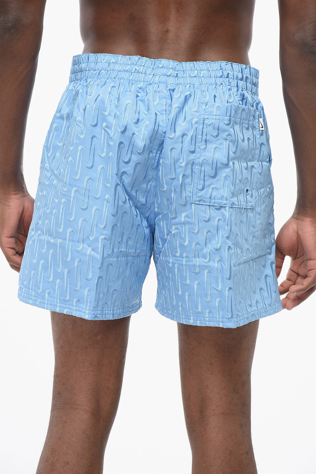 SWIM Solid-Color Shorts with All-Over Embroidered Logo