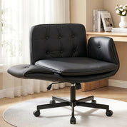 Artiss Criss Cross Legged Office Chair PU with Wheels & Adjustable Armrests Black