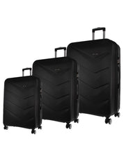 3pc Pierre Cardin Hard-Shell Suitcase Cabin Travel Luggage Set Black
