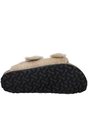 Slip-On Shearling Sandals with Contoured Cork Footbed
