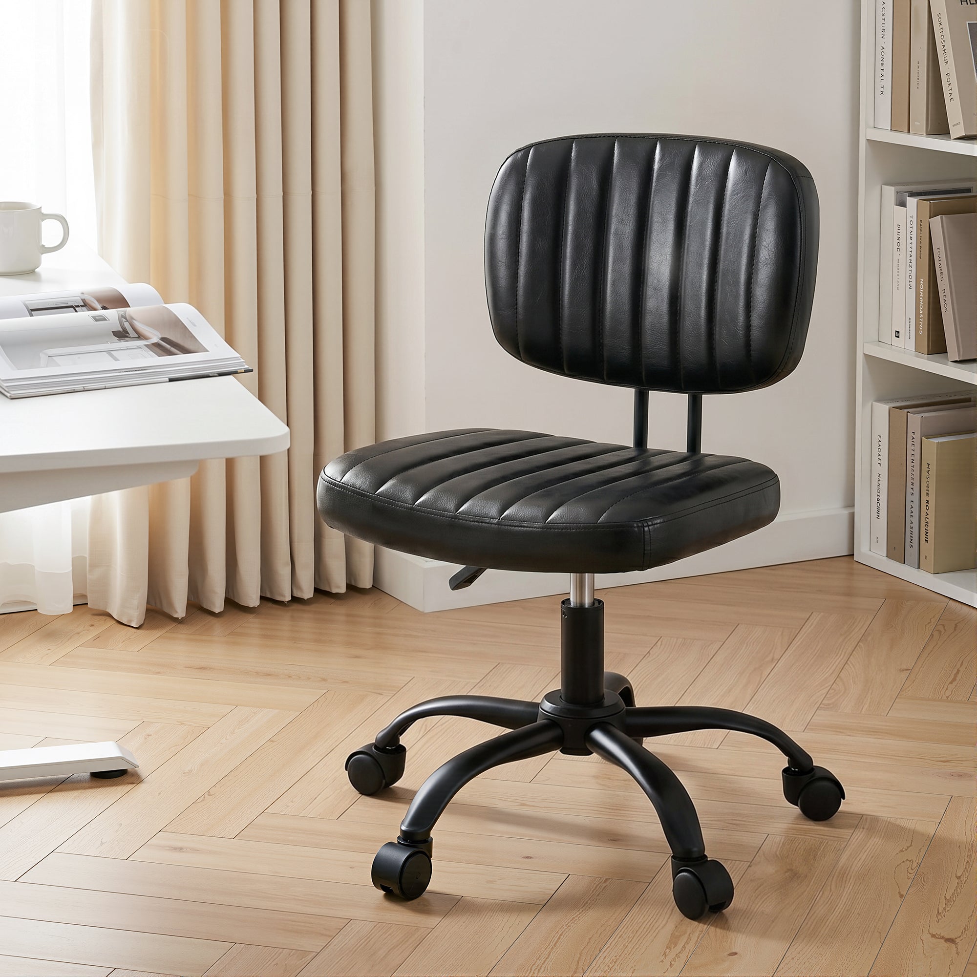 Artiss Armless Office Chair Ergonomic Swivel Home Office Desk Chair PU Leather Black