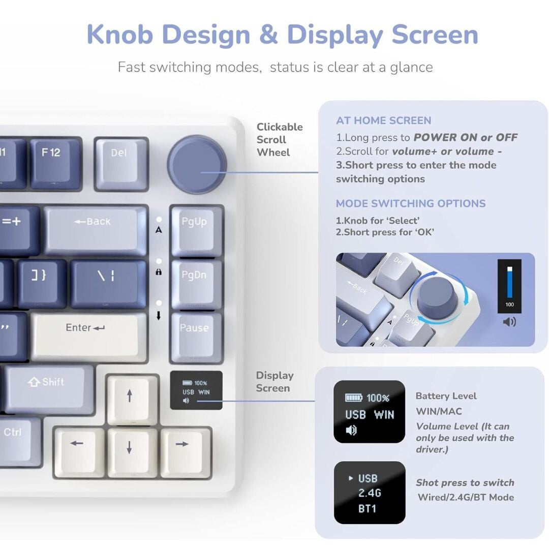 Royal Kludge RK-M75 Ocean Blue Tri Mode Mechanical Keyboard - Brown Switch