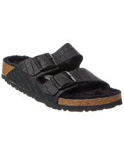 Birkenstock Arizona BS Narrow Croc-Embossed Leather & Shearling Sandal