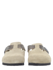 Narrow Fit Suede Sabot Shoes With Buckle Strap