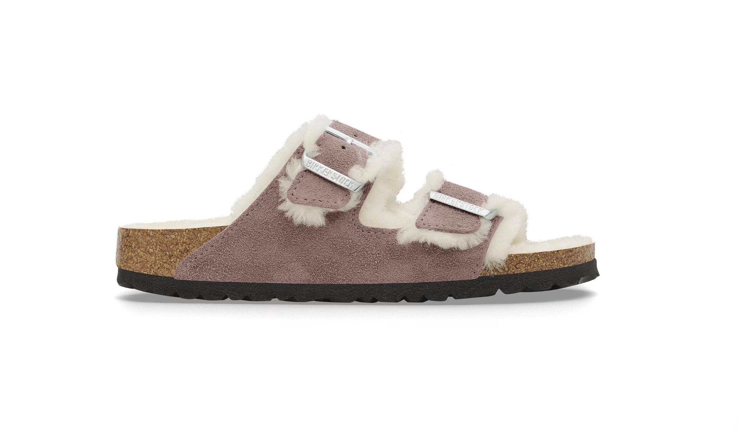 Women's Arizona Shearling Suede Narrow Sandals In Faded Purple