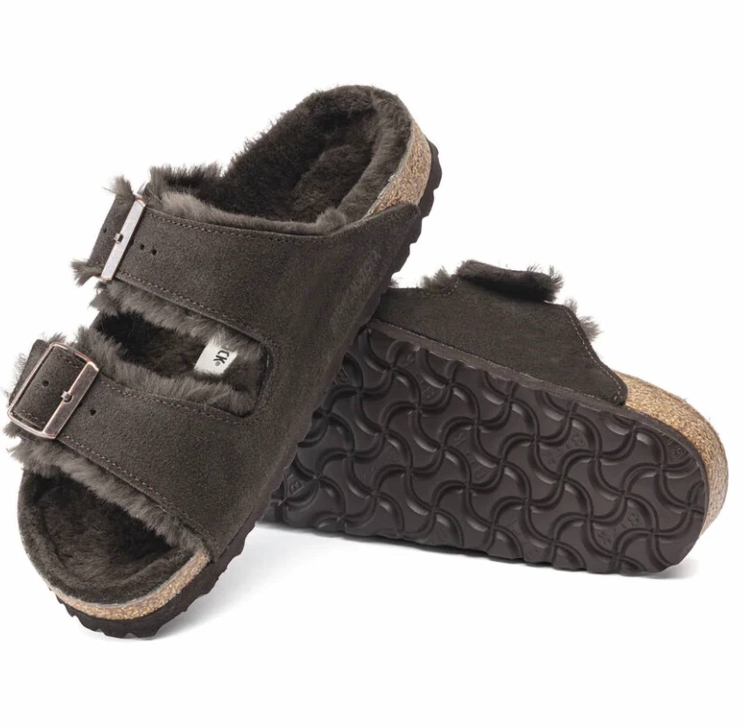 Women's Arizona Shearling Suede Sandals In Mocha