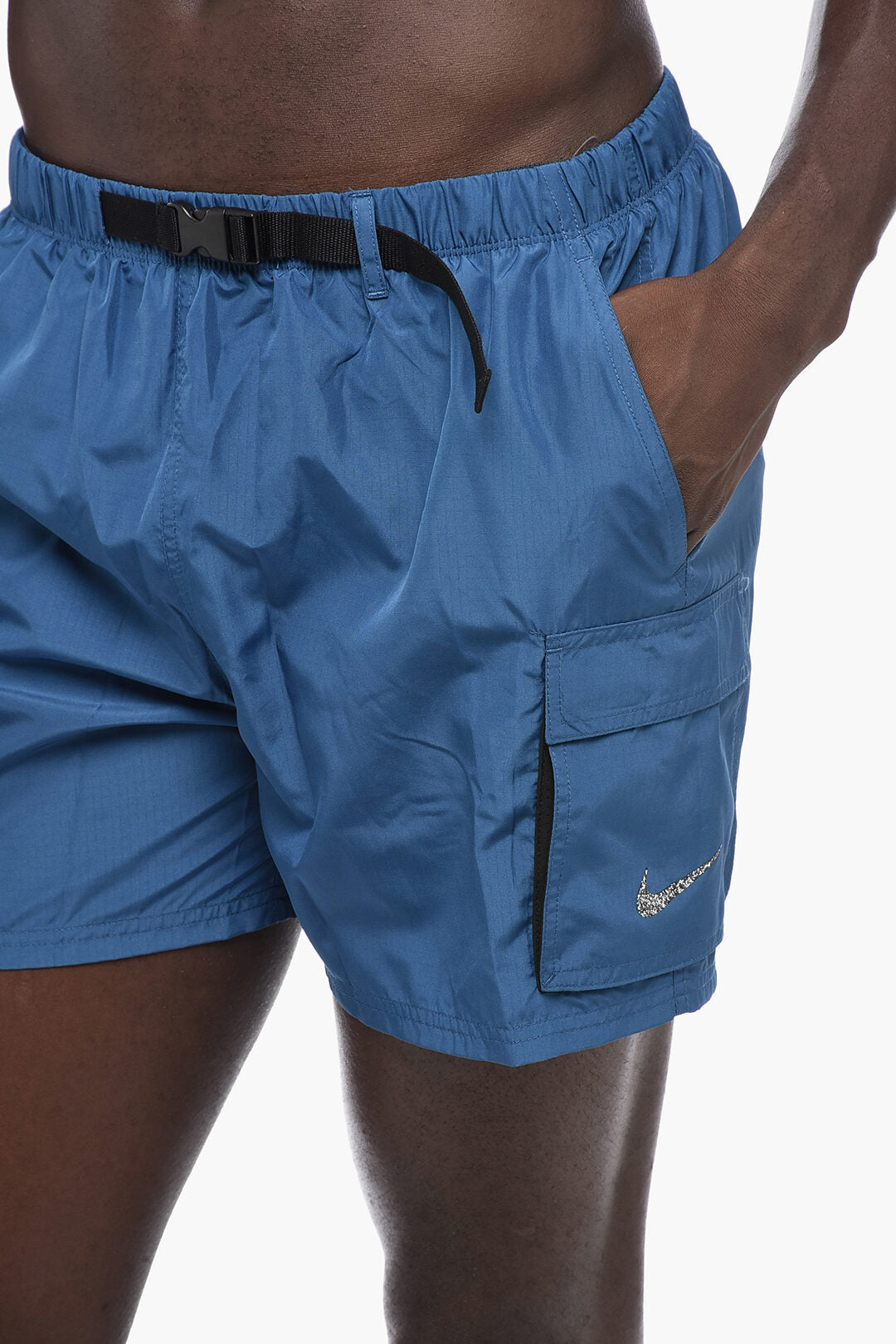 Solid-Color Swim Boxer with Industrial Belt
