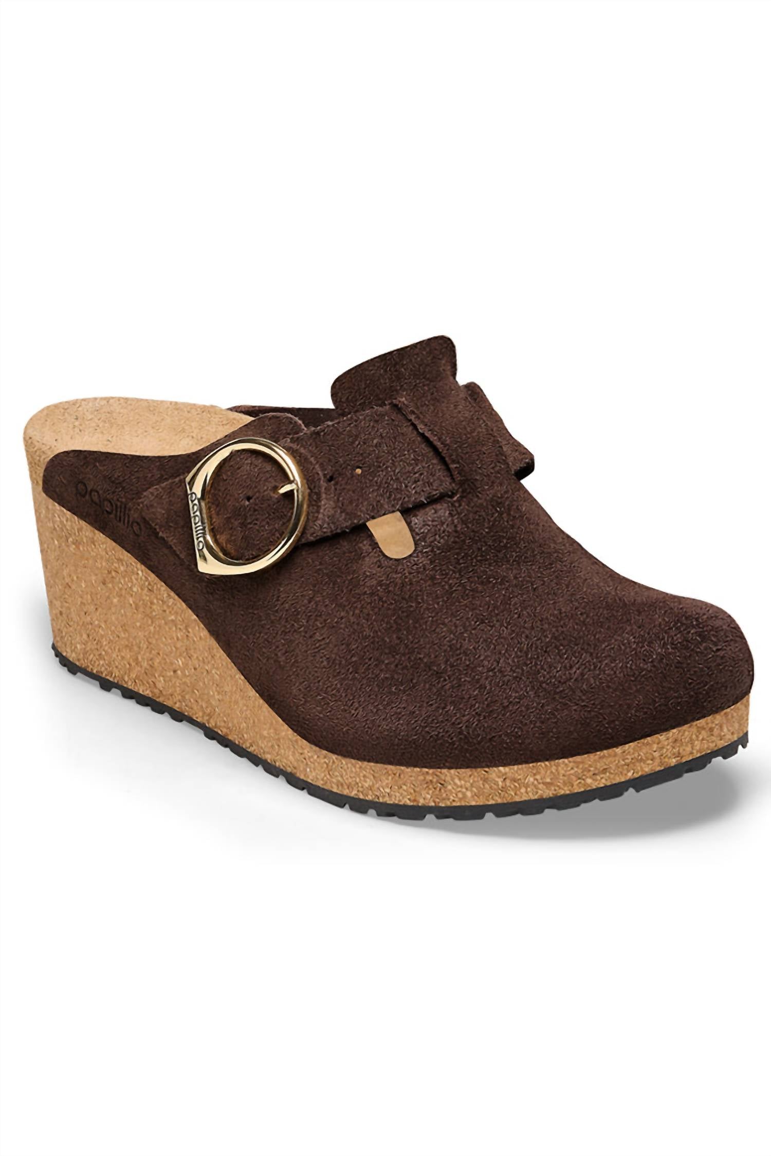 Women's Fanny Ring-Buckle Suede Leather Clogs In Roast