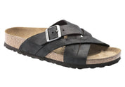 Men's Lugano Oiled Leather Crossed-Strapped Sandal In Black