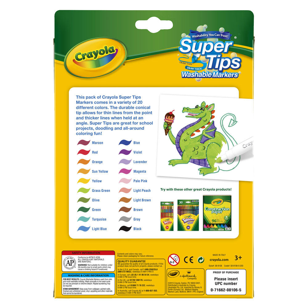 20pc Crayola Super Tips Washable Markers Kids 3y+