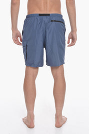 SWIM Solid-Color Boxer Swim Shorts With Belt