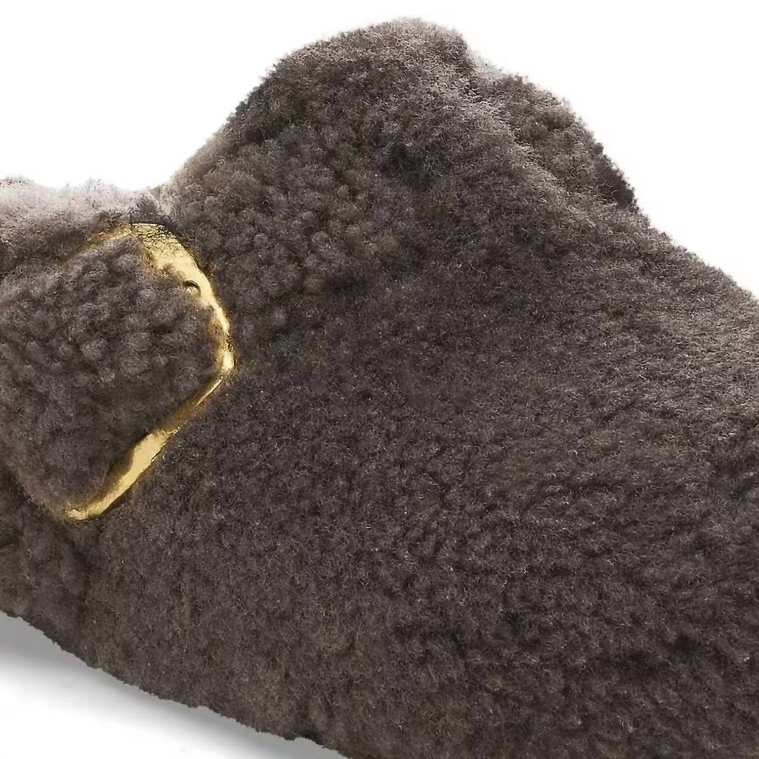 Women's Boston Big Buckle Shearling Sandals Narrow In Teddy Gray